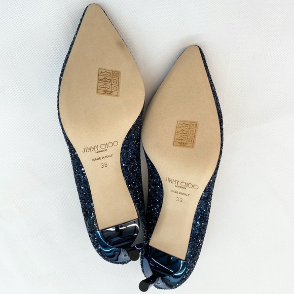 NWOB JIMMY CHOO ROMY 60 Pumps, Navy Coarse Glitter 100% Authentic Brand New - Picture 7 of 8